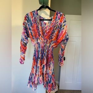 MISA Los Angeles ruffle multi colored floral mini dress size small